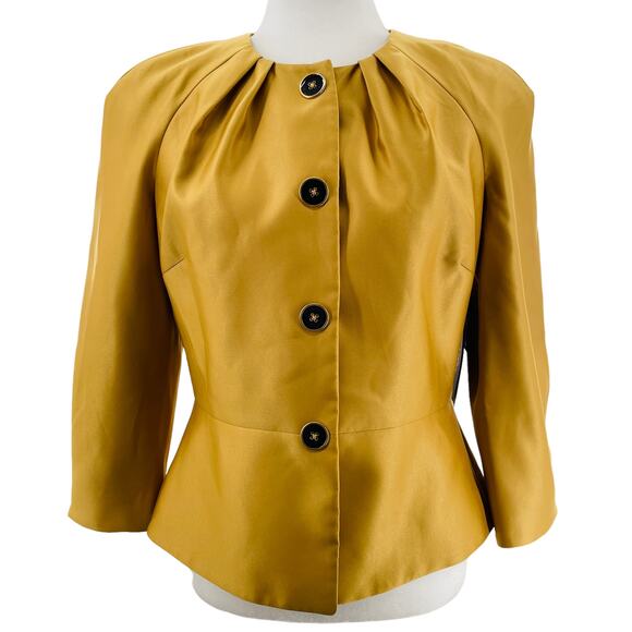 Victor Alfaro Antique Gold Satin Fitted Elegant Formal Evening Jacket Sz 6 NWT - Picture 2 of 12